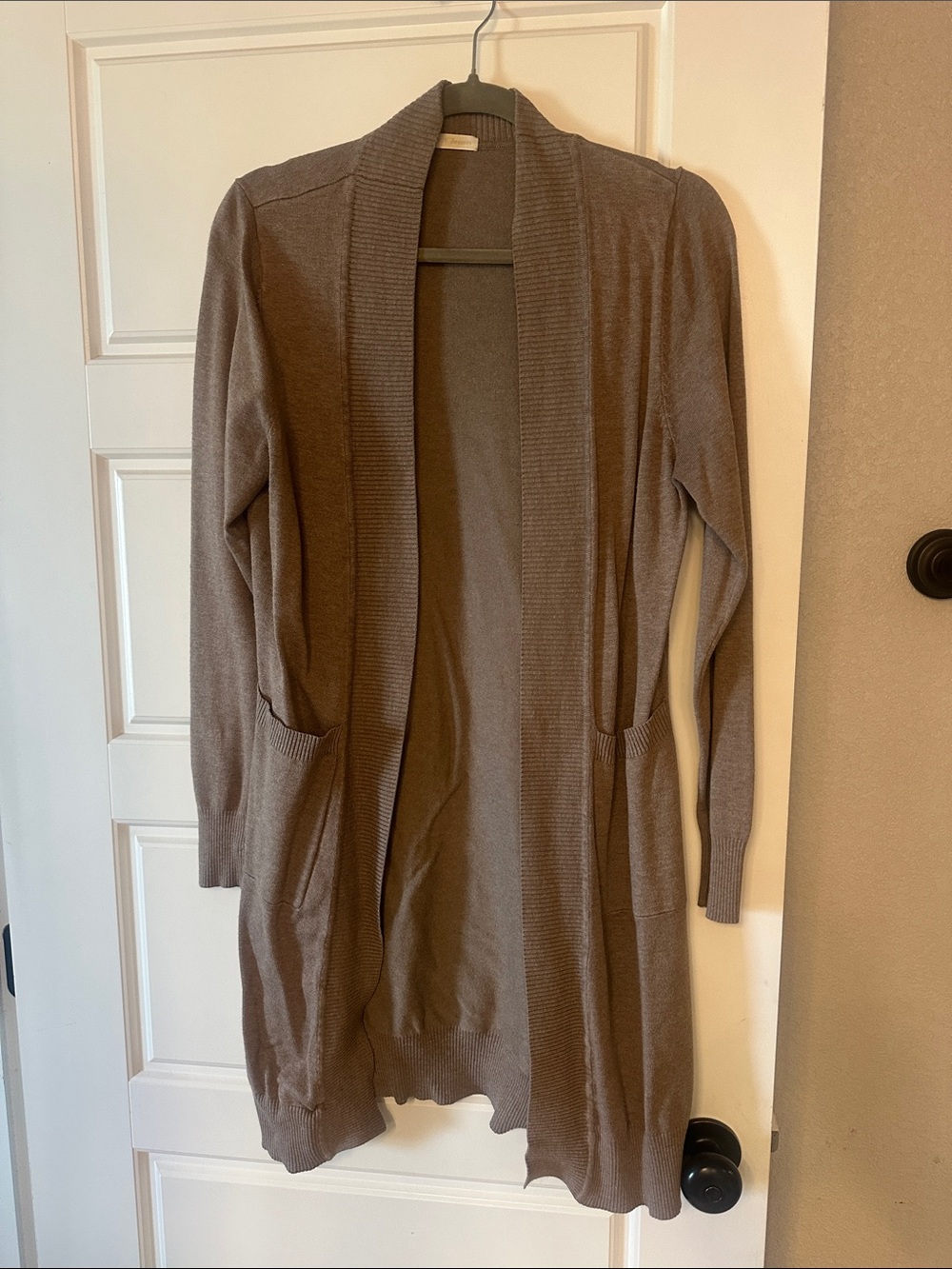 Open-Front Lightweight Taupe Cardigan Sweater for Women